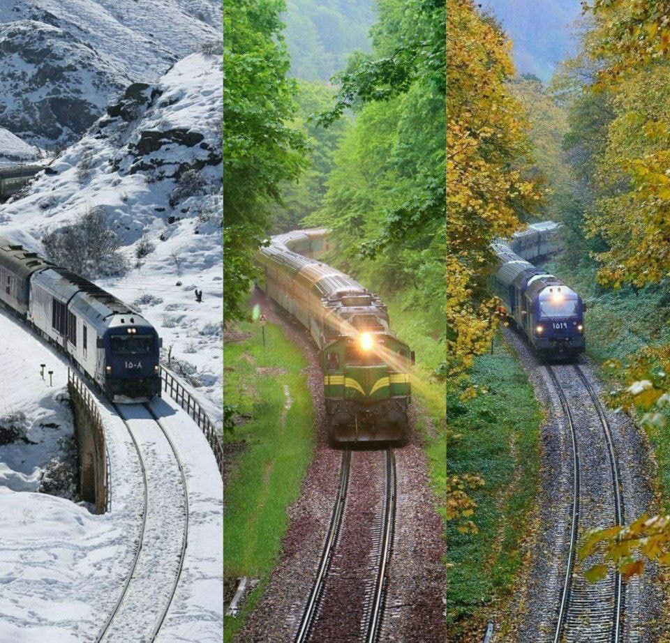 مسیر راه‌آهن مازندران در سه فصل مختلف